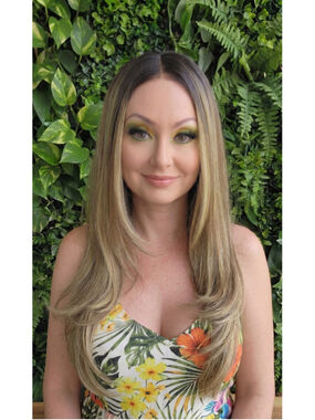 Nova Wig in Brown Sugar | 24" Lace Front Wig Brown with Blonde Highlights